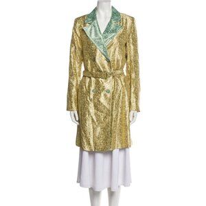 Duro Olowu‎ Women's Trench Coat Gold Lame Sz S Paisley Print Pointed Mint Collar